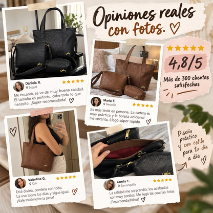 TRÍO VLZ MUJER | BOLSO GRANDE, BOLSO CRUZADO Y COSMETIQUERA | 76% OFF