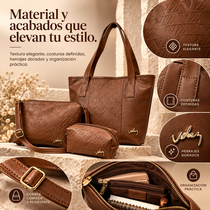 TRÍO VLZ MUJER | BOLSO GRANDE, BOLSO CRUZADO Y COSMETIQUERA | 76% OFF