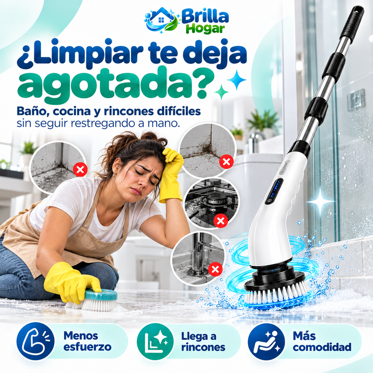 Cepillo Eléctrico Giratorio 360° 9 en 1 | Limpieza Fácil y Sin Tanto Esfuerzo