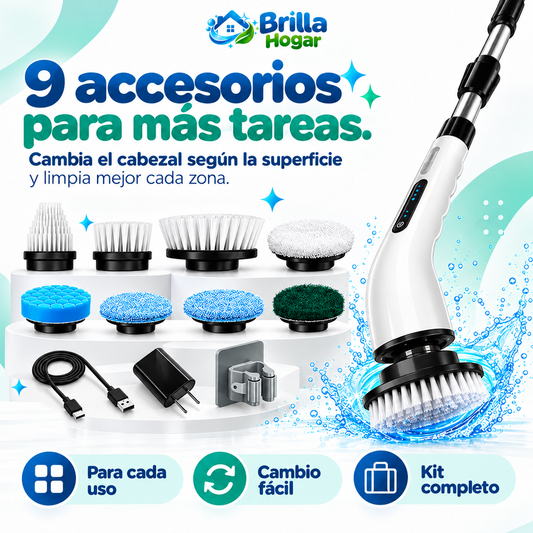 Cepillo Eléctrico Giratorio 360° 9 en 1 | Limpieza Fácil y Sin Tanto Esfuerzo